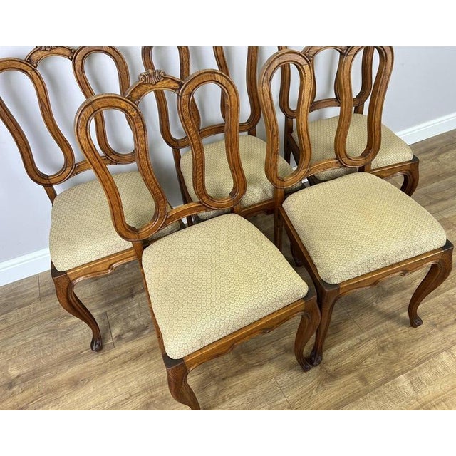Brown French Louis Style Oak Dining Chairs with Upholstered Seats, Set of 6 For Sale - Image 8 of 16