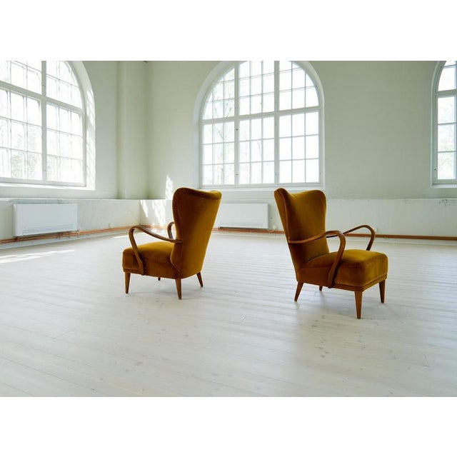 Gold Modern Art Deco vLounge Chairs in Velvet, Sweden, 1940s, Set of 2 For Sale - Image 8 of 18