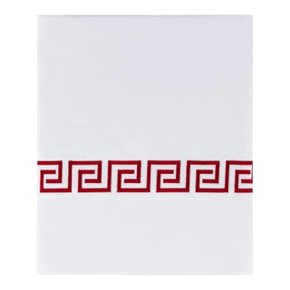 Greek Key Queen Flat Sheet in Red For Sale