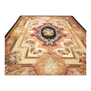 Antique French Aubusson Tapestry 14x17 Ivory, Burgundy & Black Handmade Area Rug #9902078