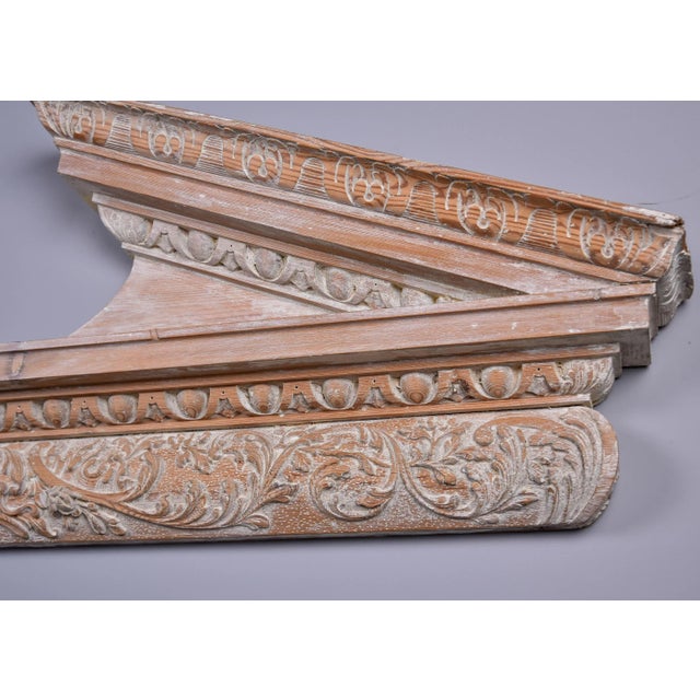 Large Limed Wooden Overdoor Split Pediment With Highly Carved Bottom Edge For Sale - Image 10 of 12