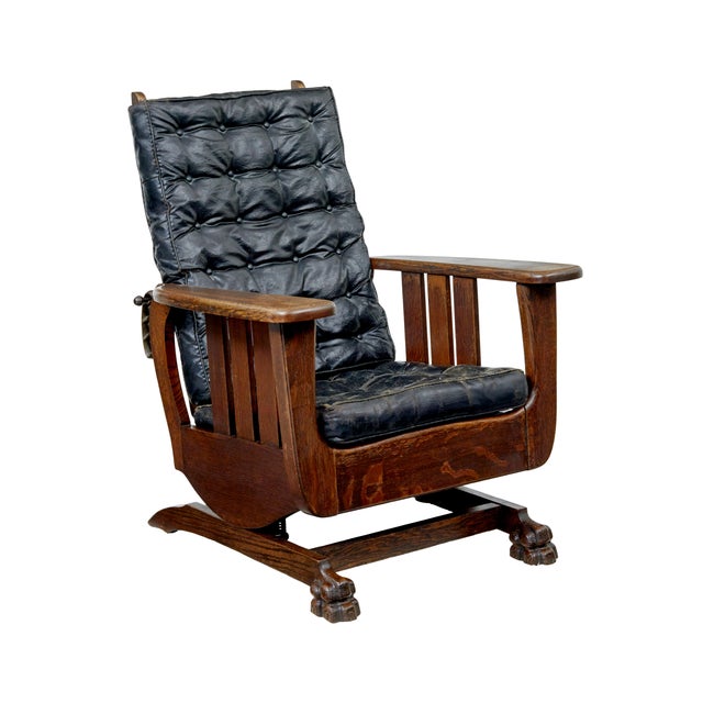 Antique Oak and Leather Rocking Chair, 1910 For Sale - Image 11 of 11