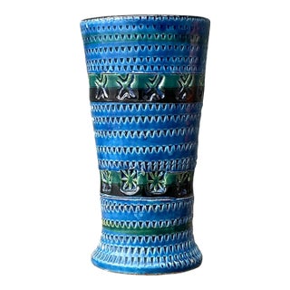 Vintage MCM Original Studio Pottery Engraved Vase For Sale