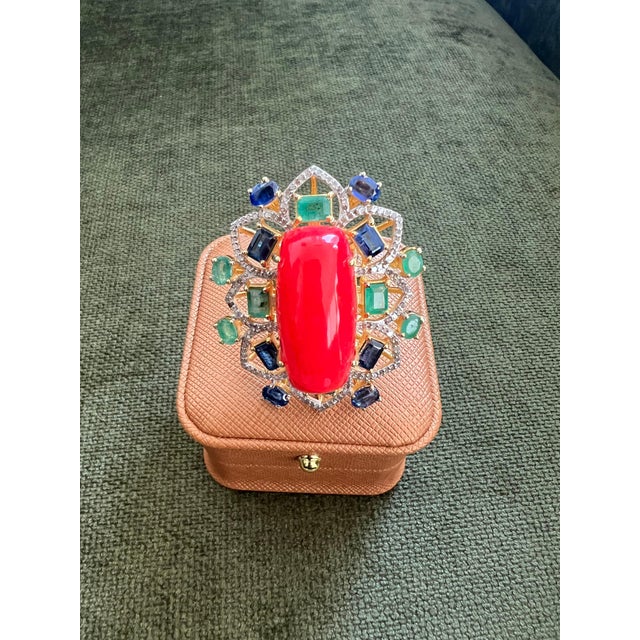Baroque Bochic "Orient" Vintage Diamond, Emeralds, Sapphire & Opal Ring Set 18K Gold & silver For Sale - Image 3 of 18