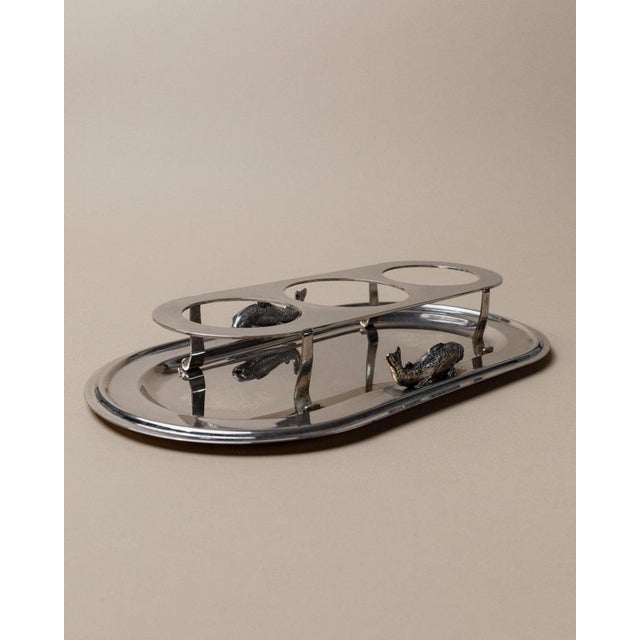 Glass Mid-Century Silver-Plated Shot or Caviar Glasses with Tray, Italy, 1970s, Set of 4 For Sale - Image 7 of 13
