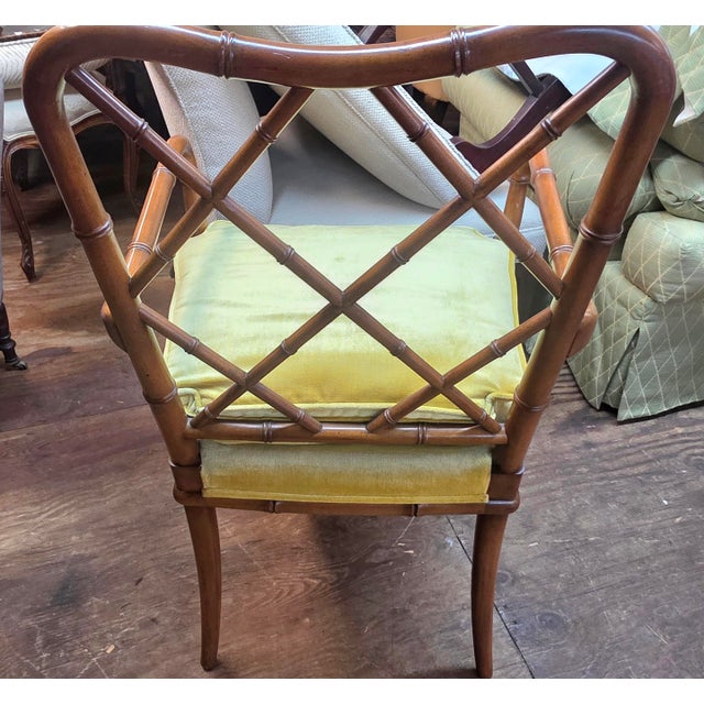 Italian Hollywood Regency Faux Bamboo Chinese Chippendale Mohair Velvet X-Back Armchair, Circa 1970s For Sale In Washington DC - Image 6 of 9