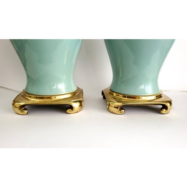 Lamps Pair Turquoise Porcelain & Brass Ginger Jar Shape For Sale - Image 10 of 12