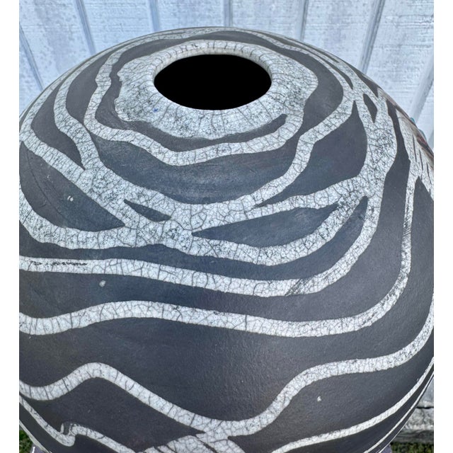 Mid 20th Century Large Cipher Signed Vintage Modern Studio Art Pottery Raku Glaze and Heavy Glaze Fish Vase For Sale In West Palm - Image 6 of 7