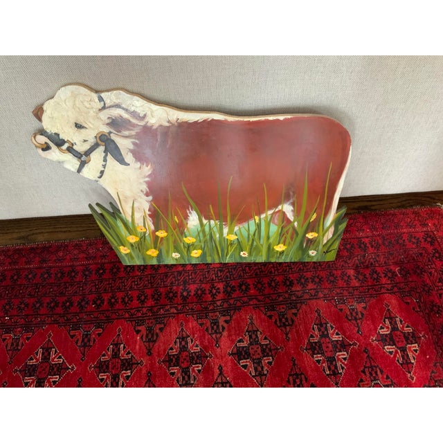 Brown 1980s Mrs. O’Leary’s Cow Oil Painting of Cow on Wood in Pasture For Sale - Image 8 of 10