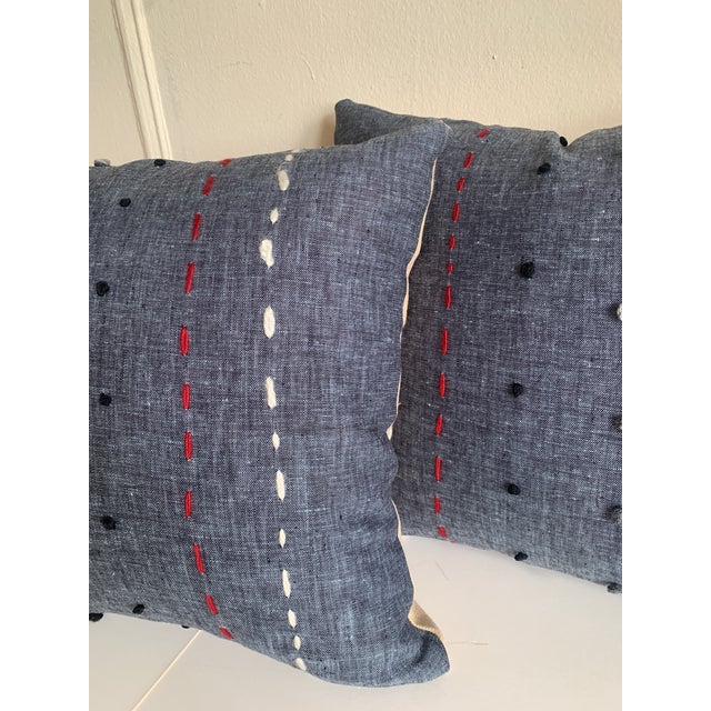 Navy Blue Pair of French Knots Linen Pillowcovers For Sale - Image 8 of 8