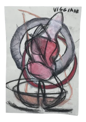 Late 20th Century Charcoal Abstract Drawing Signed Viggiani