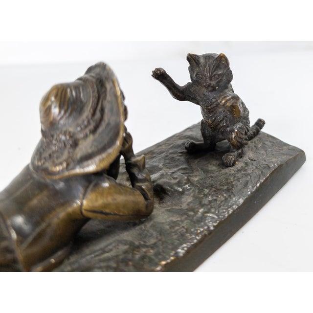 Bronze 19th Century French Bronze of a Boy Fascinated by a Cat, Signed Durand For Sale - Image 8 of 11