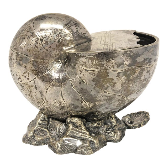 Antique English Silver Plated Nautilus Shell Spoon Warmer For Sale