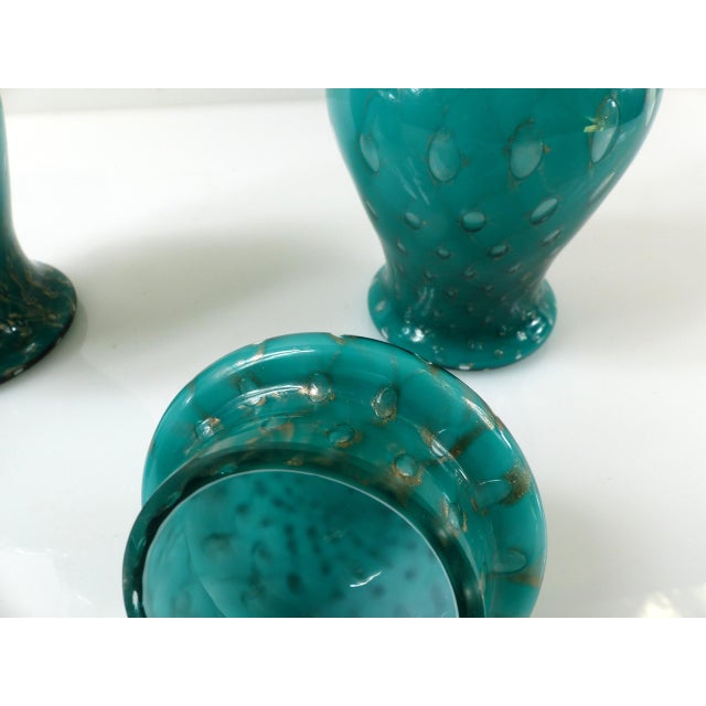 1950s Covered Jars in Turquoise and Aventurine Glass, 1950s, Set of 2 For Sale - Image 5 of 14