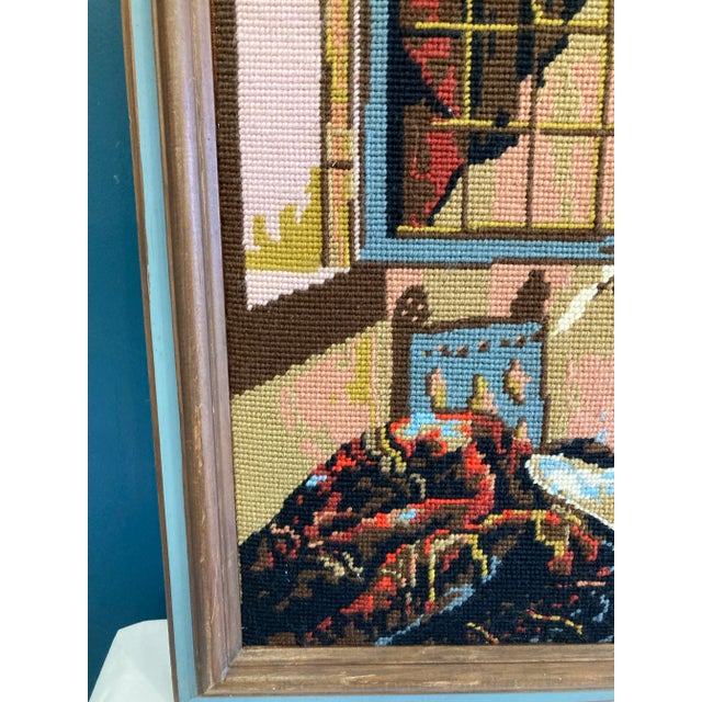 Vintage Framed Needlepoint Artwork After Vermeer Girl Reading at Window For Sale In Oklahoma City - Image 6 of 10