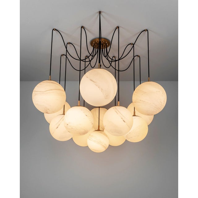 Schwung Globe Chandelier, 13-Light, Spider Web Form, Brass — Lbb, Black Gunmetal, Polished Nickel For Sale - Image 9 of 12