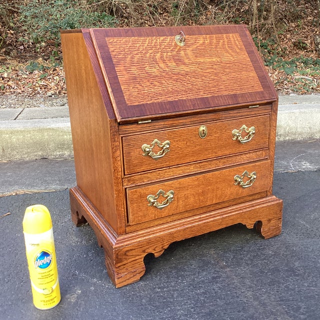 Brown Vintage Child Sized Oak Drop Front Secretary Desk For Sale - Image 8 of 9