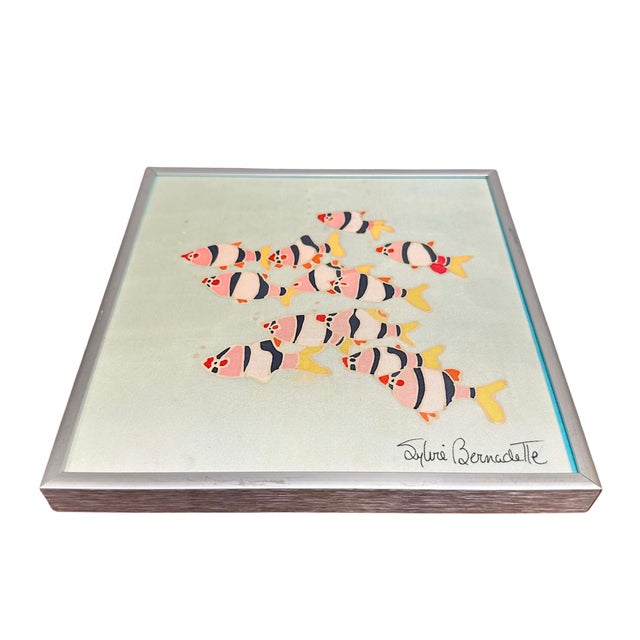Vintage Sylvie Bernadette Silk Paintings – Tropical Fish – Signed & Framed Canadian Art - a Pair For Sale - Image 6 of 7
