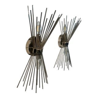 Pair Sputnik Wall Sconces Radiating Wire Rods Sunburst Effect MCM Style For Sale