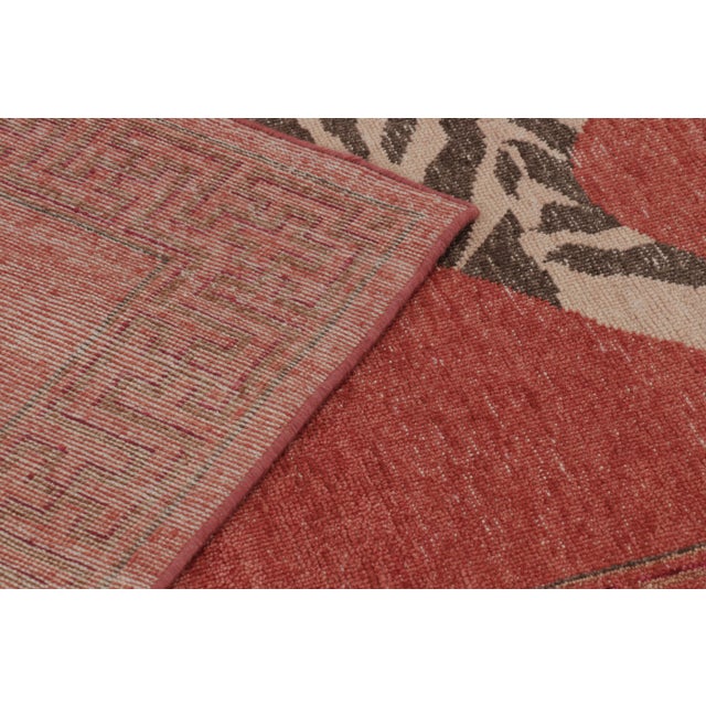 Textile Rug & Kilim’s Distressed Tiger Rug in Red With Beige and Brown Pictorial For Sale - Image 7 of 9