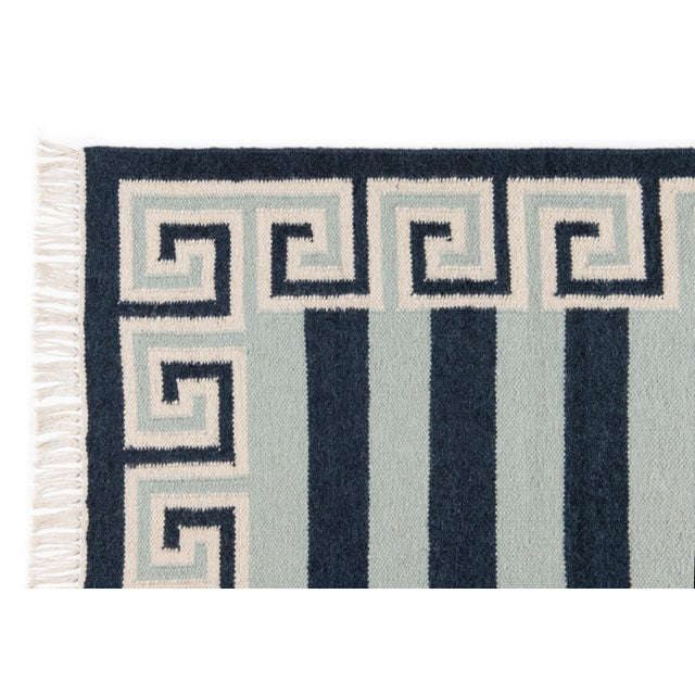 Part & Parcel Goods Wool Stripe Rug, 5' x 8', Sky Blue, Navy and Eggshell For Sale - Image 4 of 6