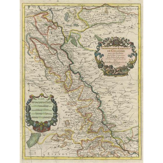 Antique Map of the Archdiocese of Cologne, Germany, 1689 For Sale
