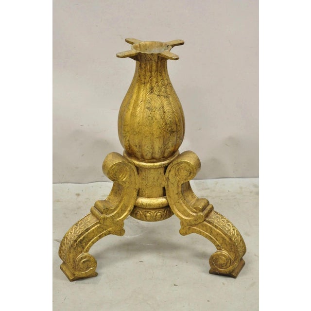 Baroque Vintage Baroque Style Gold Cast Aluminum Metal Tripod Pedestal Table Base For Sale - Image 3 of 11