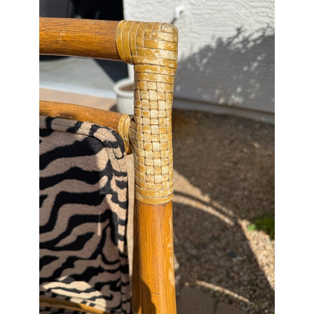 Camel Vintage McGuire Target Back Rattan Dining Armchairs — Set of 4 For Sale - Image 8 of 12