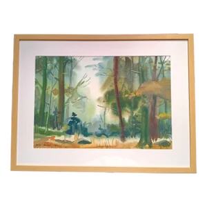 Walking Through the Peaceful Pine Woods Watercolor Painting