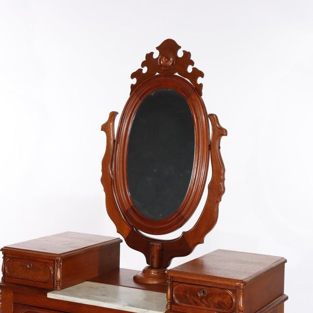 Renaissance Revival Mirrored Drop Center Walnut & Marble Dresser C1890 Measures - 68.5"H x 38.5"W x 18.75"D A fine example...