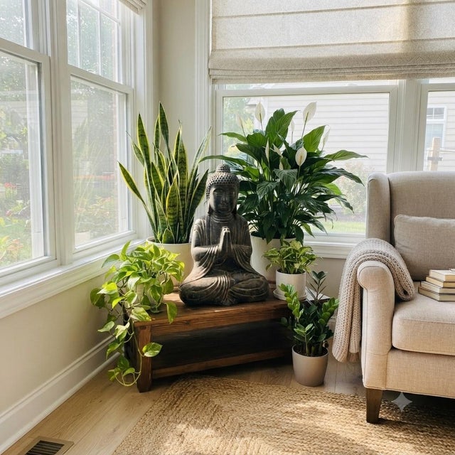 Coffee 24" Distressed Black Brown Cross Legs Peaceful Hands Stone Buddha Statue For Sale - Image 8 of 13