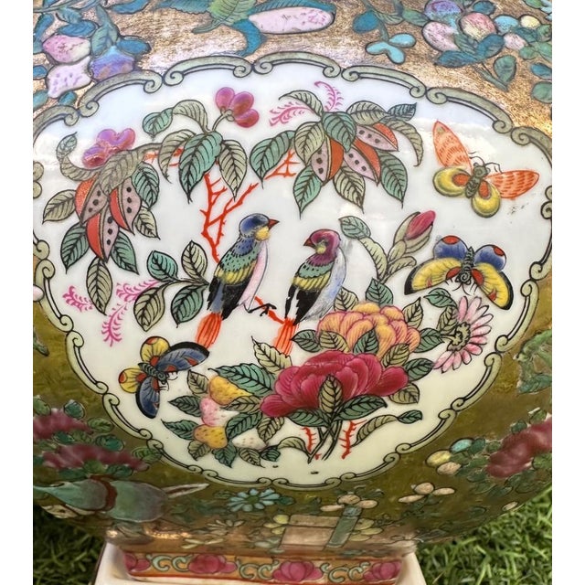 Pair of Antique Chinese Famille Rose Porcelain Vases & Stands For Sale - Image 11 of 18