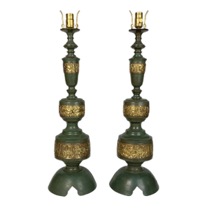 James Mont Style Heavy Verdigre & Brass Lamps, 1940s~ Pair