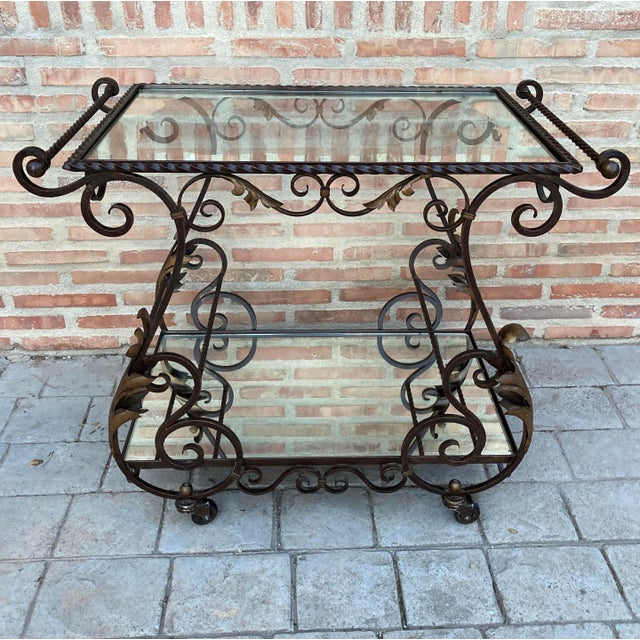 19th Century French Table Iron Bar Cart with Wheels and Two Mirror Tops For Sale - Image 16 of 18