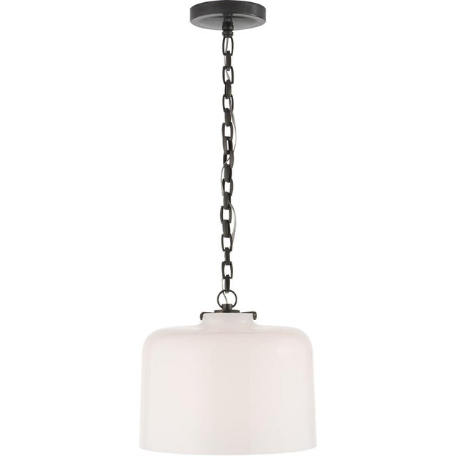Transitional Thomas O'Brien for Visual Comfort Signature Katie Dome Pendant in Bronze with White Glass For Sale - Image 3 of 4