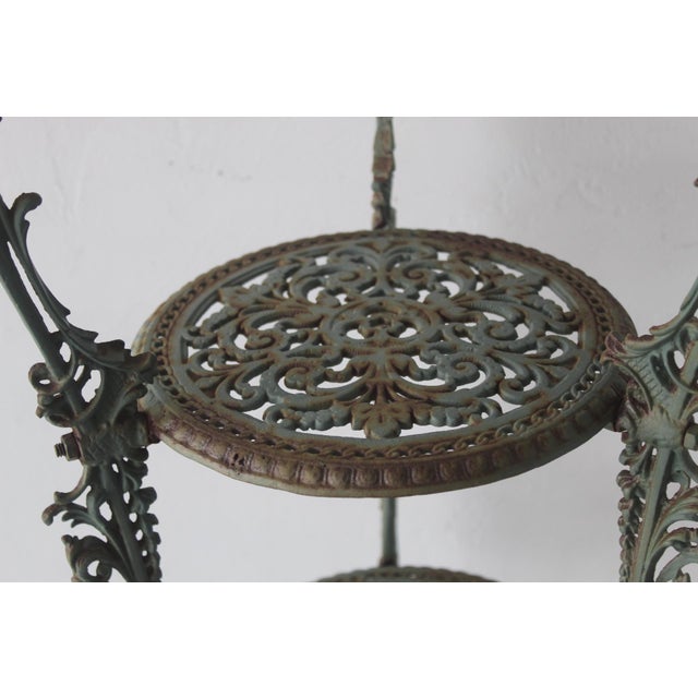 Victorian Style Cast Iron Three Tiered Jardinière Plant Stand Lion Head Paw Footed Details Vintage For Sale - Image 9 of 18