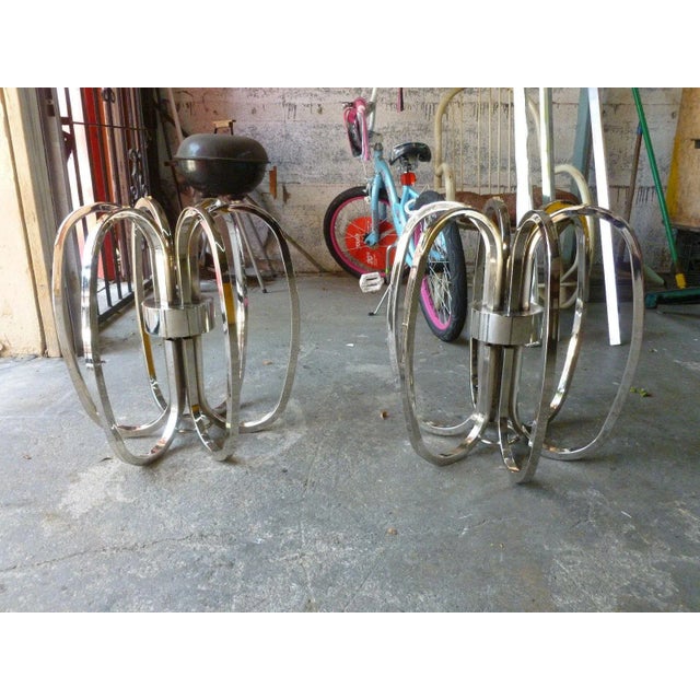 Pair of very cool 70's space age sputnik satellite table bases restored and ready to use in your home. Table bases have...