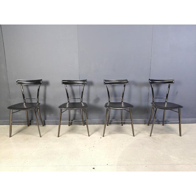 Vintage Black Leather Dining Chairs from Arrben, Italy, 1980s, Set of 4 For Sale - Image 9 of 11
