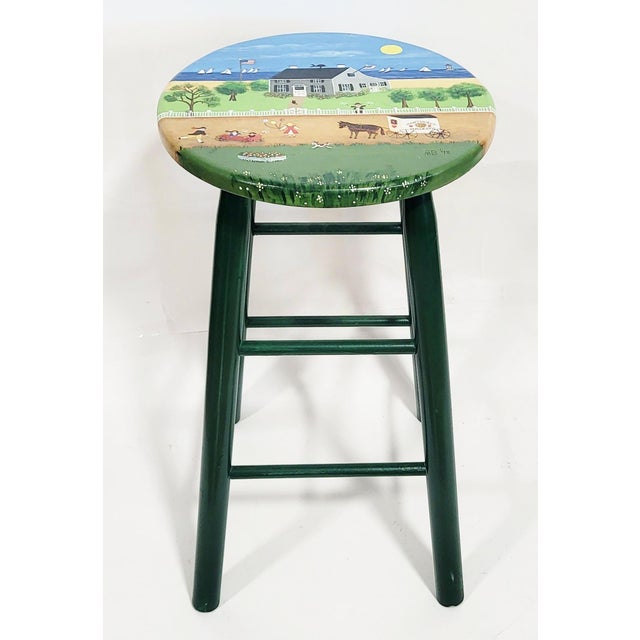 Late 20th Century Vintage Artist Painted & Polychromed Modern Whimsical Nantucket Bar Stool Chair For Sale - Image 5 of 12