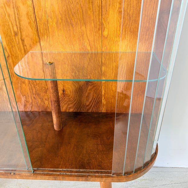 Vintage Art Deco Style Walnut Veneer Display Cabinet with Glass Slats, 1950s For Sale - Image 12 of 15