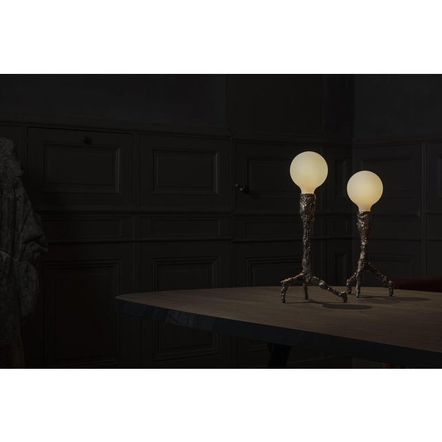 Sweet thing small lamp in patinated cast bronze by william guillon hand sculpted, dated and signed dimensions: ø 25 x h...
