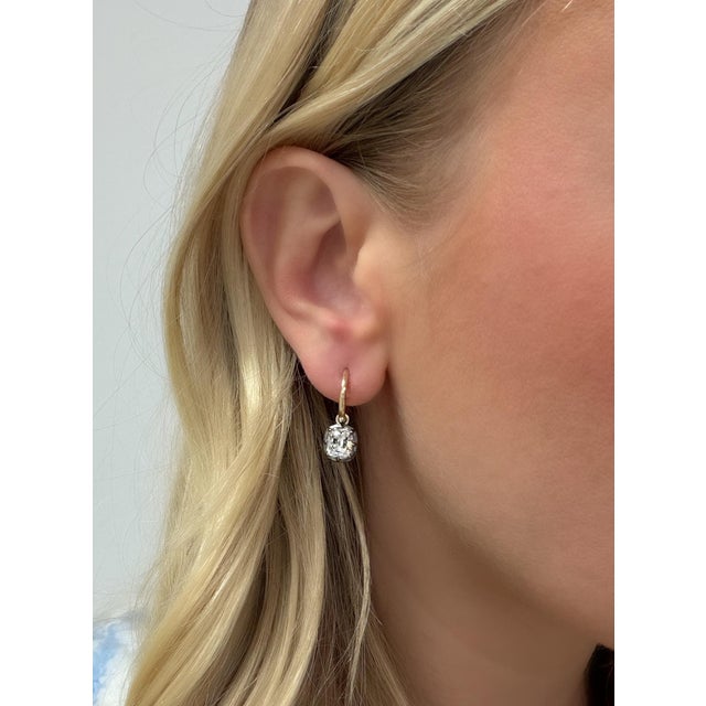 Elevate your collection with these Old Mine Cut Diamond Drop Hoop Earrings, showcasing 3.01 carats total of exceptional...