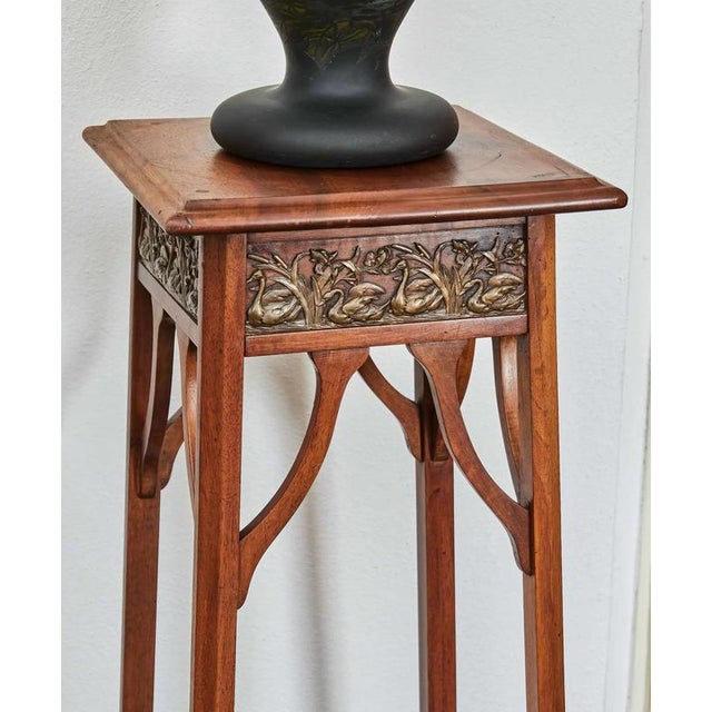 Art Nouveau Carved Pedestal with Swans For Sale - Image 3 of 8