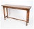 A custom made rectangular console table with an inlaid plank top turned legs and H-stretcher support. Finished in a...
