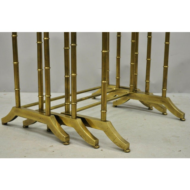Brass Faux Bamboo Glass Top Nesting Side Tables Set of 3 Chairish