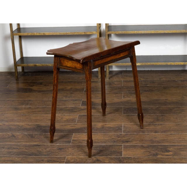 English Oak Side Table with Lift Top, Carved Serpentine Front and Fluted Legs For Sale - Image 9 of 12