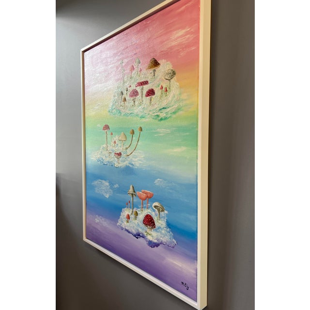 Surrealism "Toadstool Ascension" Original Oil Surrealist Painting, Framed For Sale - Image 3 of 5