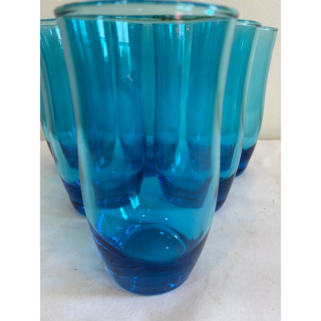 Aqua Vintage Mid-Century Modern Aqua Blue Drinking Glass Tumblers - Set of 6 For Sale - Image 8 of 8
