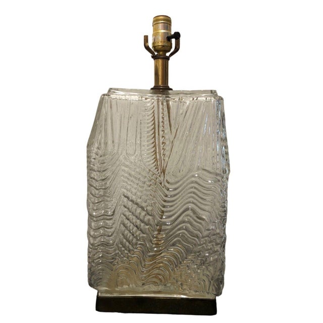 Transparent Vintage Ice Glass Table Lamp Underwriters Laboratories Morris Greenspan Modern For Sale - Image 8 of 8