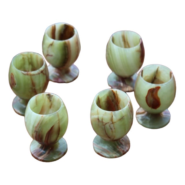 Tanzanian Green Onyx Liquor Glasses, 1950s, Set of 6 For Sale